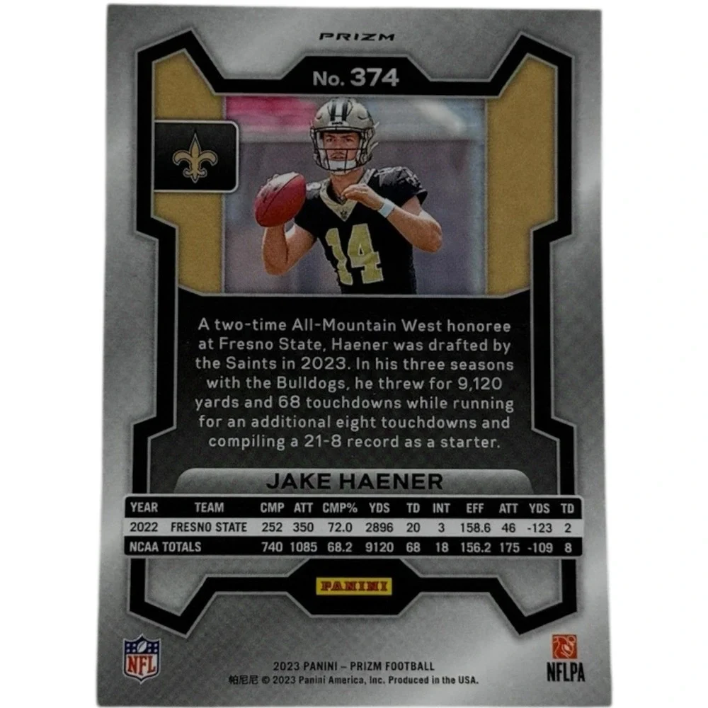 2023 Panini Prizm - Rookies Jake Haener #374 Neon Green‎ Pulsar Prizm (RC)